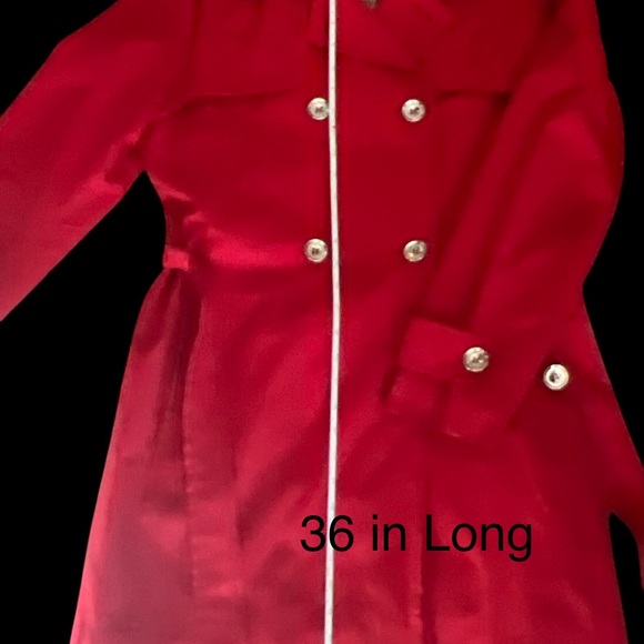 Halifax Red Trench Coat Double-Breasted Wide Collar - Picture 3 of 5